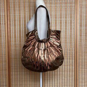 Y2K Bebe metallic bronze leather large hobo bag with copper rectangles